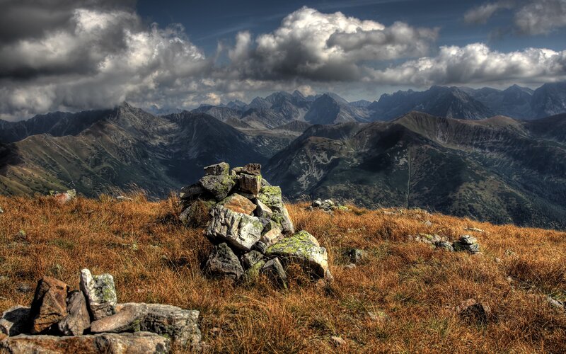 Mountain peak with cairn