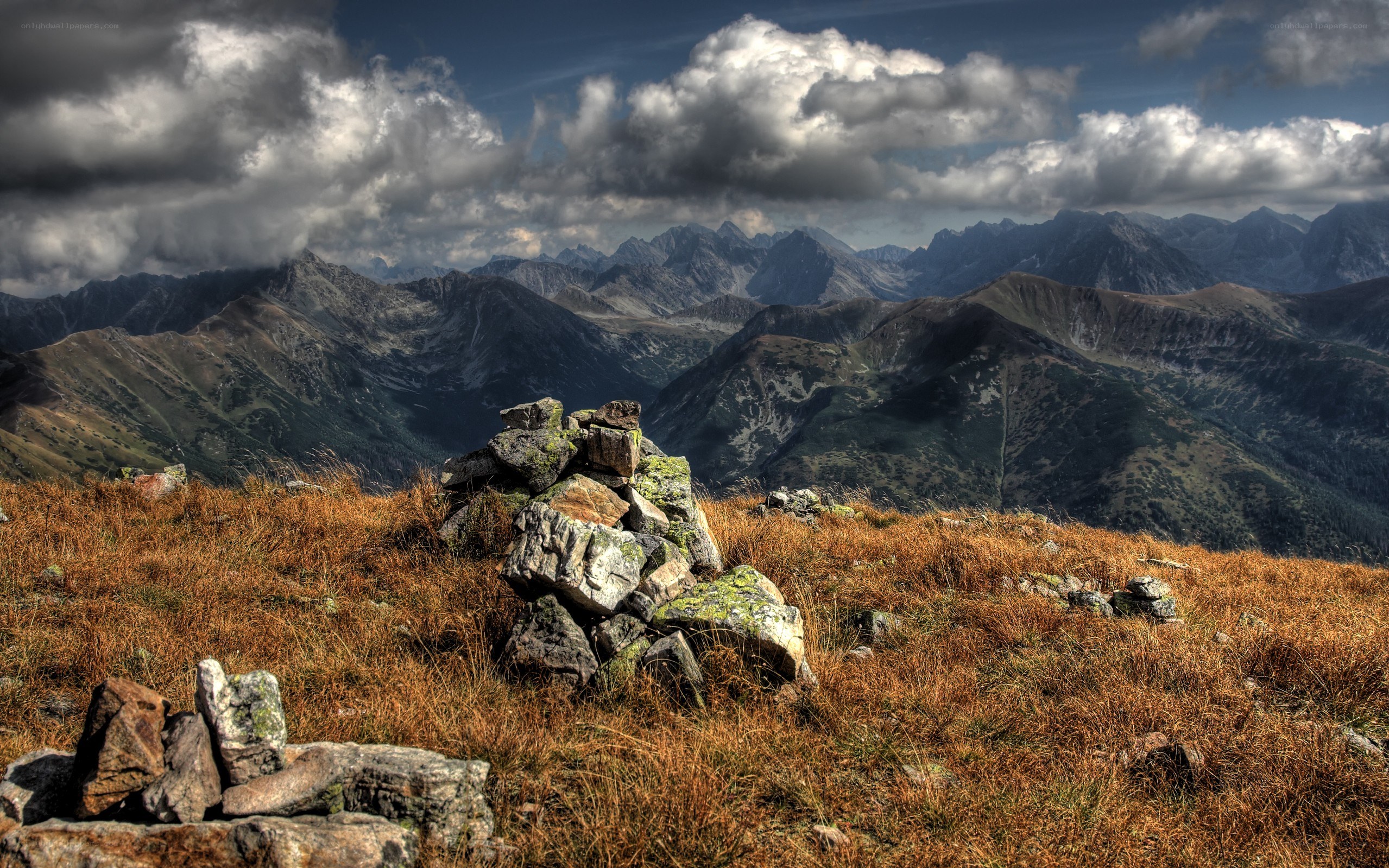 Mountain peak with cairn