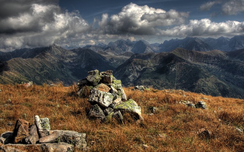 Mountain Peak with Cairns