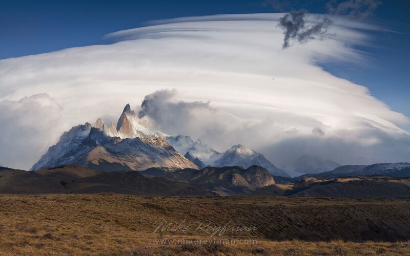 Mountain Peak with Cloud — Blue