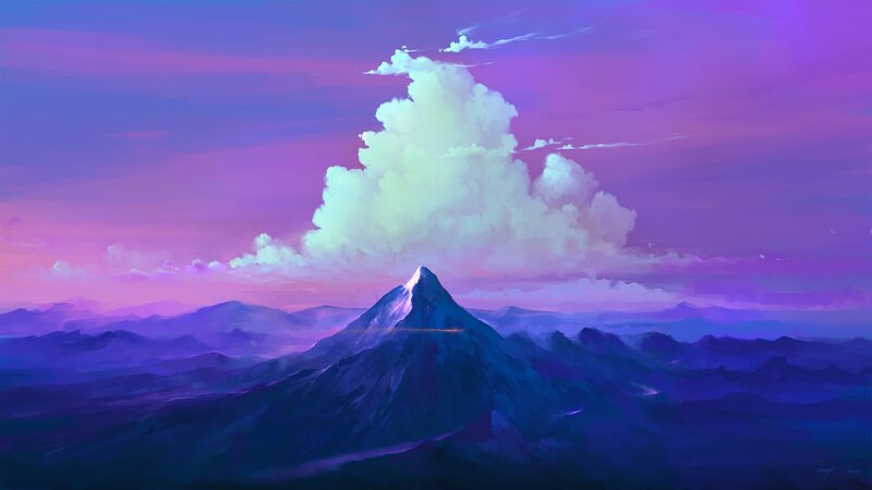 Mountain Peak with Cloud — Purple