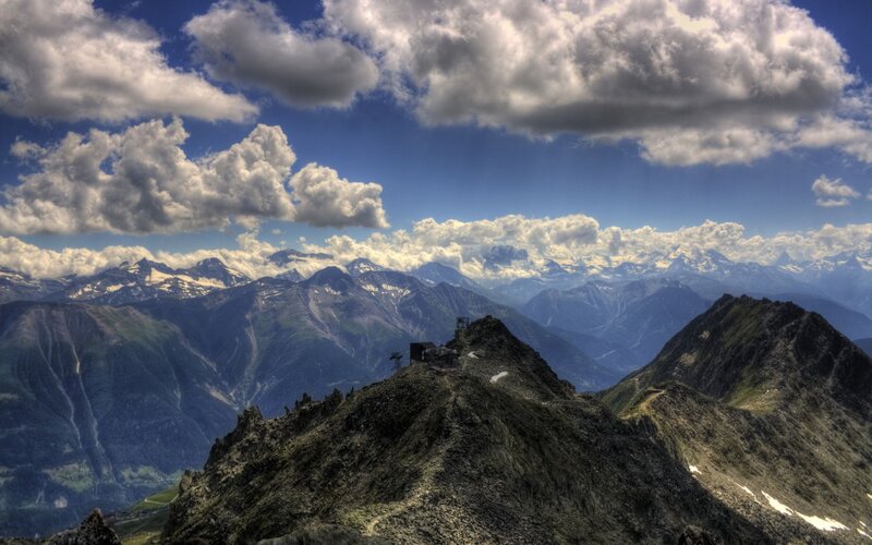 Mountain peak with clouds