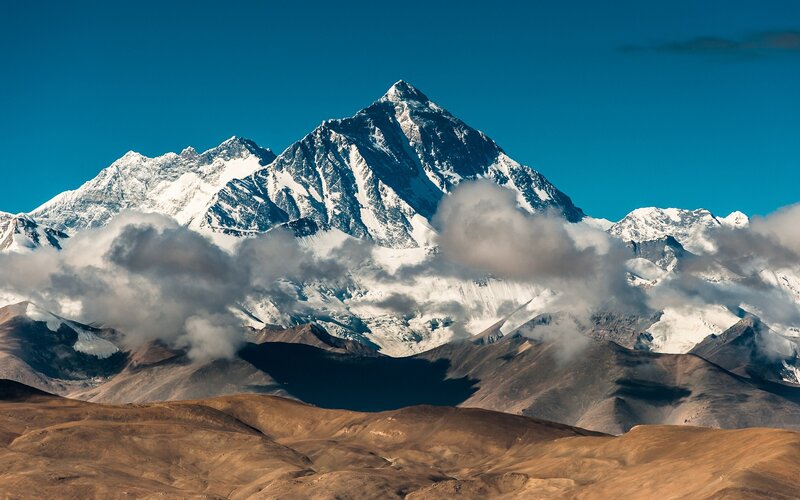 Mountain Peak with Clouds — Blue, Dramatic, Afternoon, Photograph, Snow