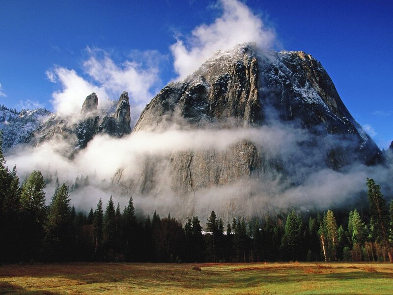 Mountain Peak with Clouds — Blue, Dramatic, Morning, Photograph