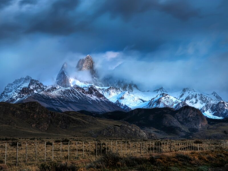 Mountain Peak with Clouds — Blue, Dramatic, Morning