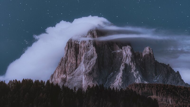 Mountain Peak with Clouds — Blue, Dramatic, Night