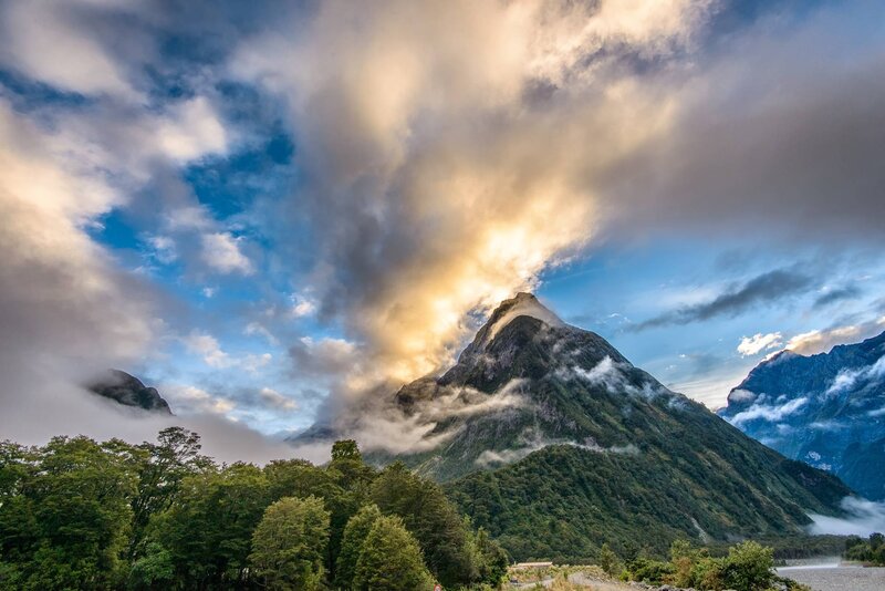 Mountain Peak with Clouds — Blue, Dramatic, Sunrise, Photograph