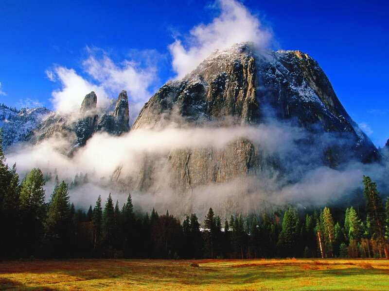 Mountain Peak with Clouds — Blue, Dramatic