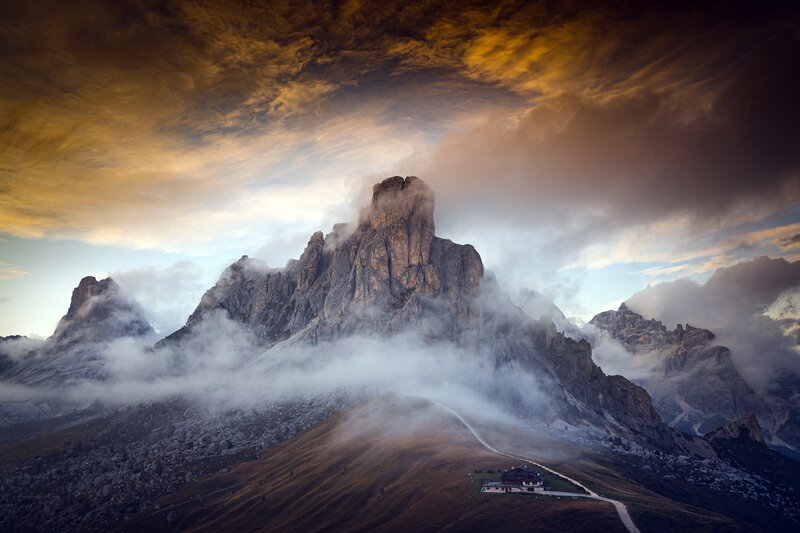 Mountain Peak with Clouds — Brown, Dramatic