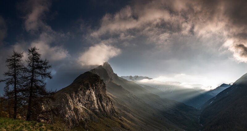 Mountain Peak with Clouds — Gray, Dramatic, Morning