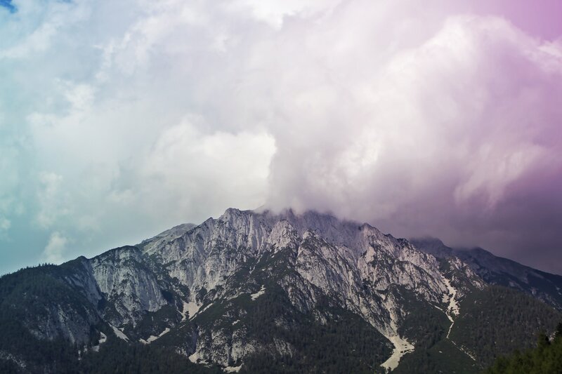 Mountain Peak with Clouds — Gray, Dramatic