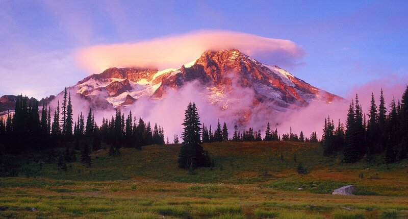 Mountain Peak with Clouds — Purple