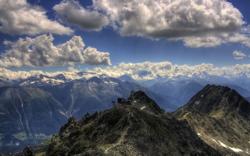 Mountain peak with clouds