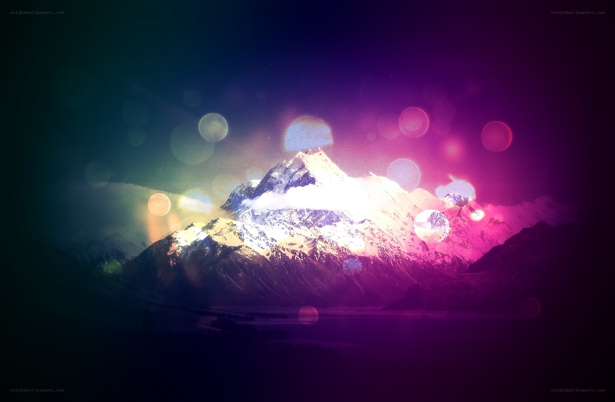 mountain peak with colorful lights
