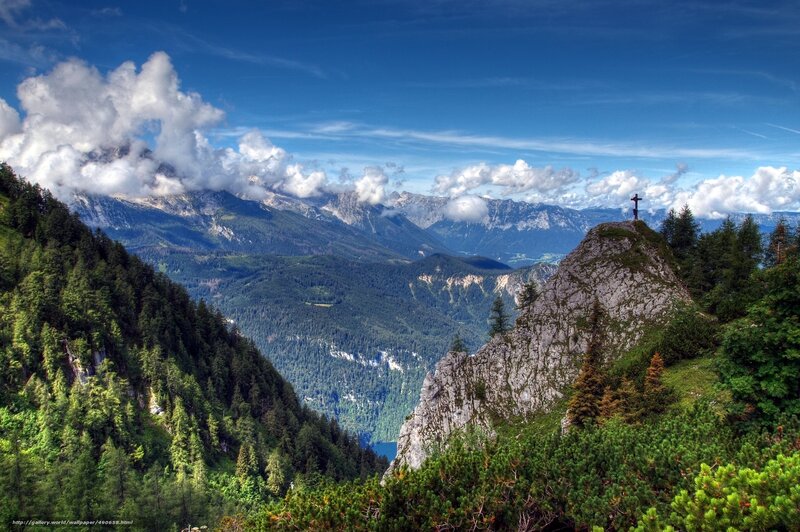 Mountain peak with cross