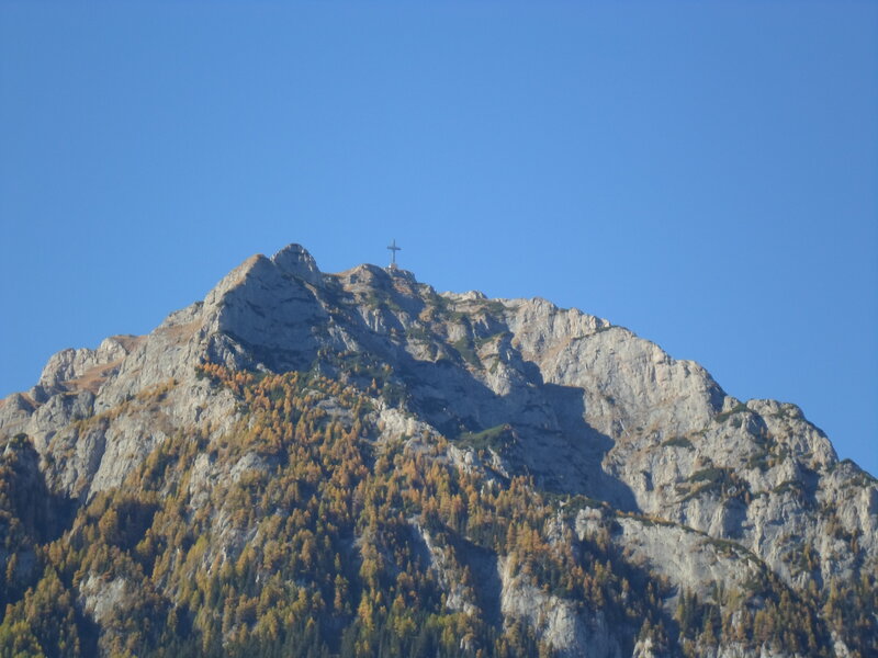 Mountain Peak with Cross — Blue, Serene, Autumn
