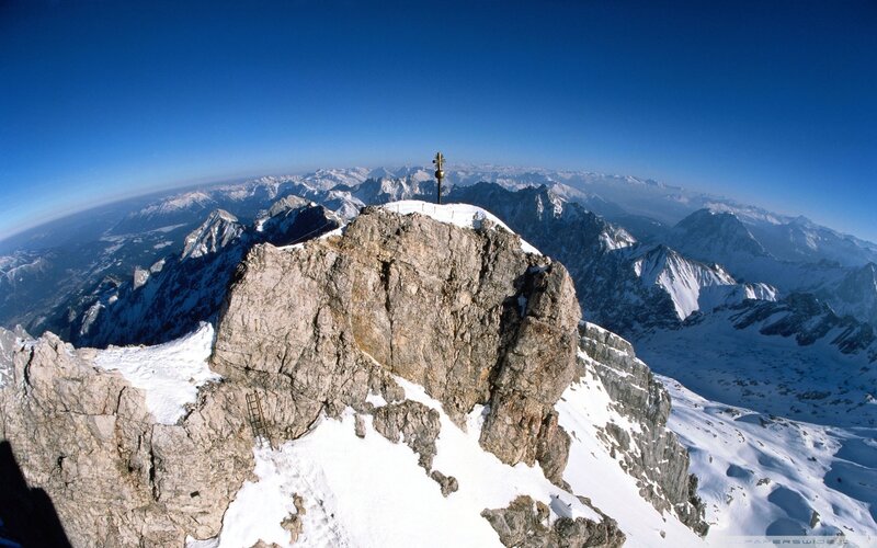 Mountain Peak with Cross — Blue