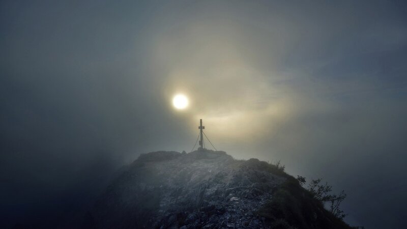 Mountain Peak with Cross — Gray