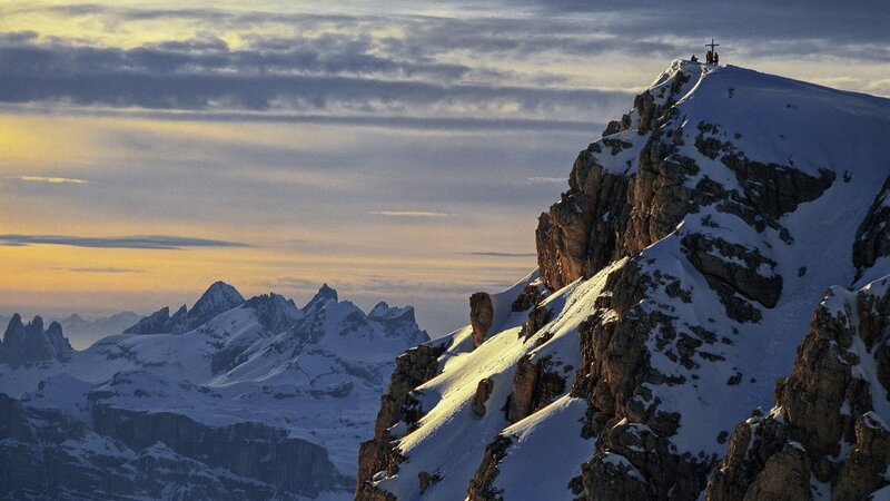 Mountain Peak with Cross — White