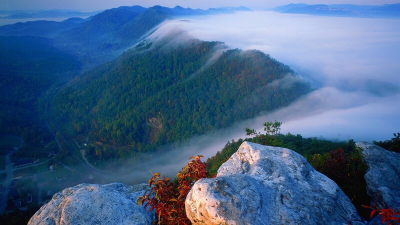 Mountain Peak with Fog — Blue