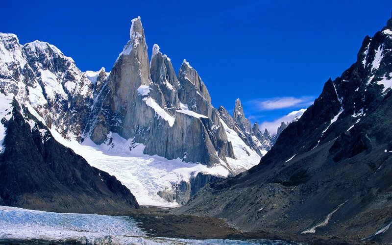 Mountain Peak with Glacier — Blue, Dramatic, Afternoon
