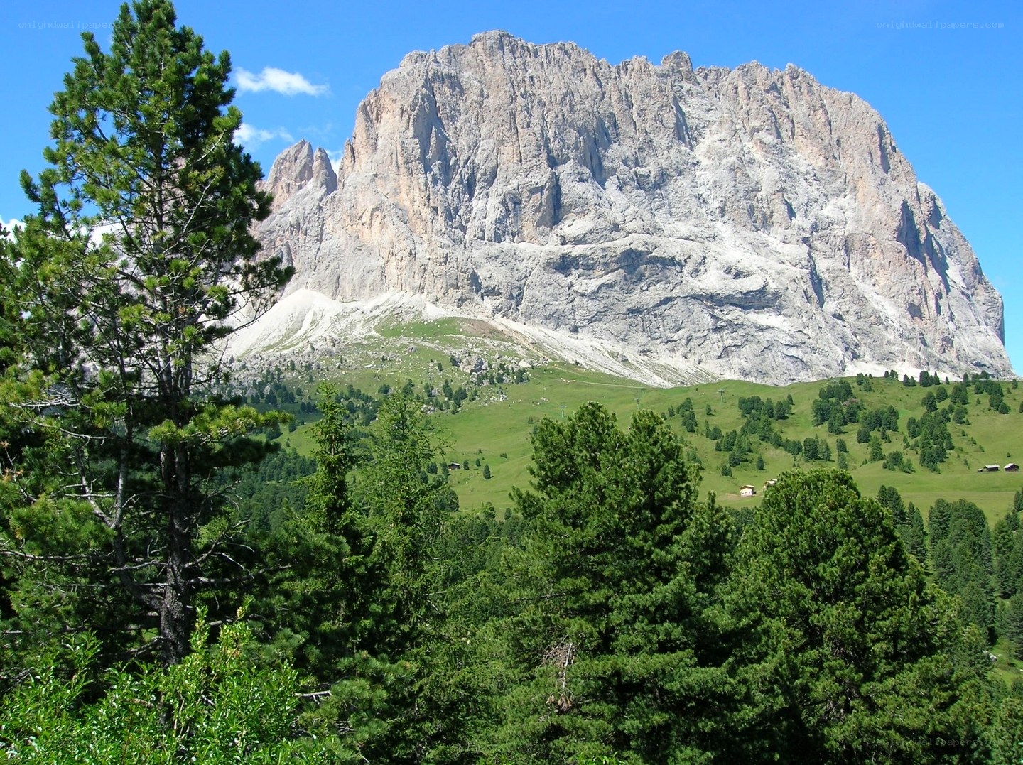 Mountain peak with green hills