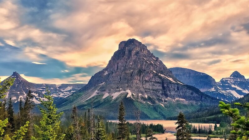 Mountain Peak with Lake — Blue, Dramatic, Sunset