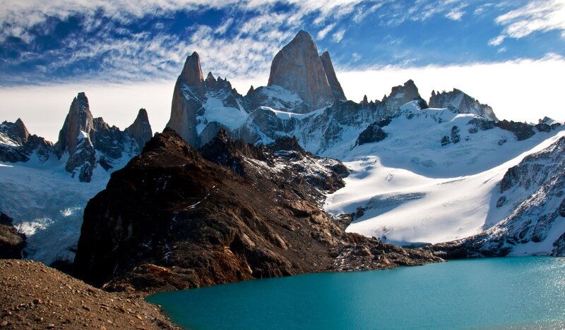 Mountain Peak with Lake — Blue, Dramatic