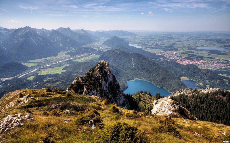 Mountain Peak with Lake — Blue, Serene, Afternoon