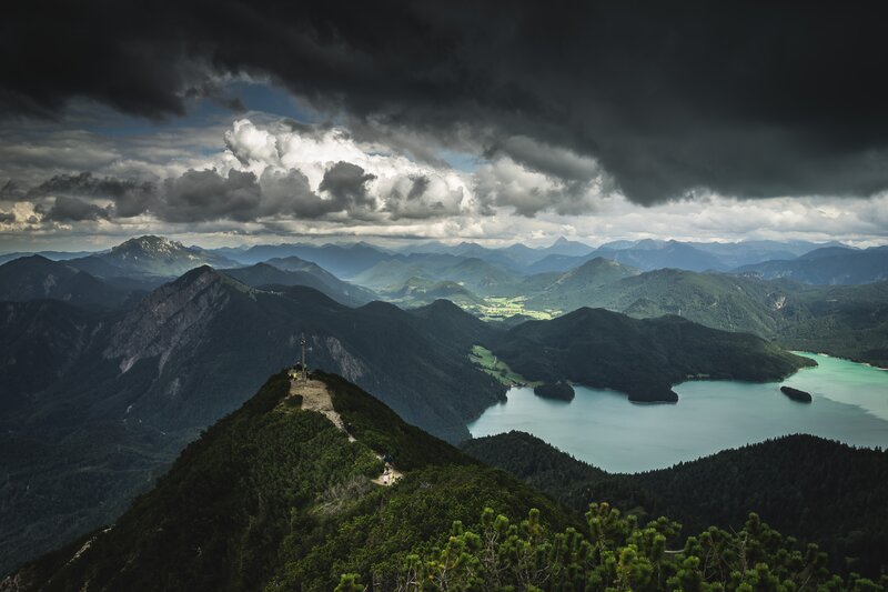Mountain Peak with Lake — Green, Dramatic, Afternoon