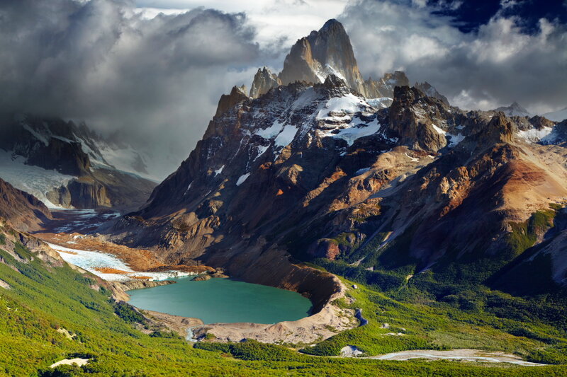 Mountain Peak with Lake — Green