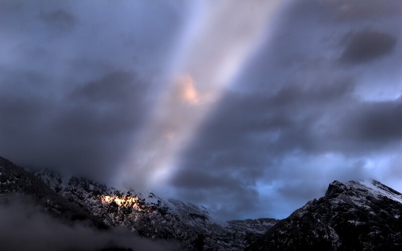 Mountain Peak with Light Beam — Gray