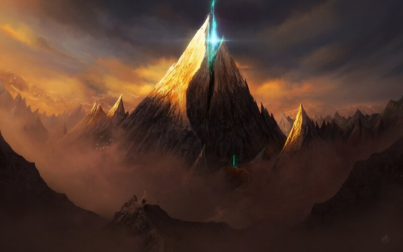 Mountain Peak with Lightning — Orange