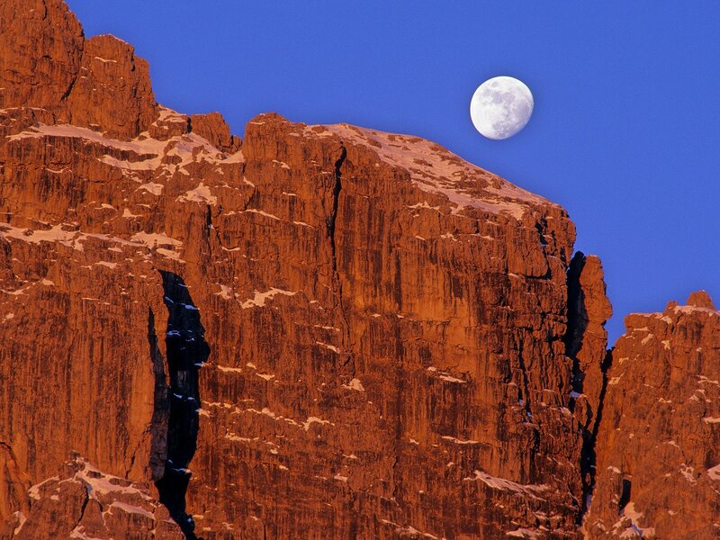 Mountain Peak with Moon — Blue, Dramatic