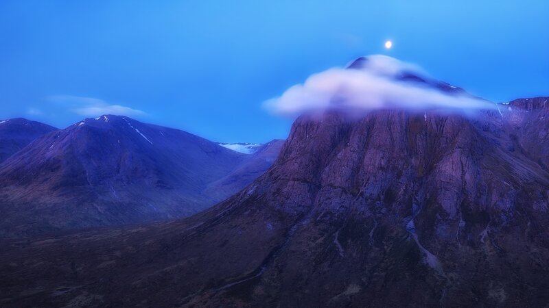Mountain Peak with Moon — Blue