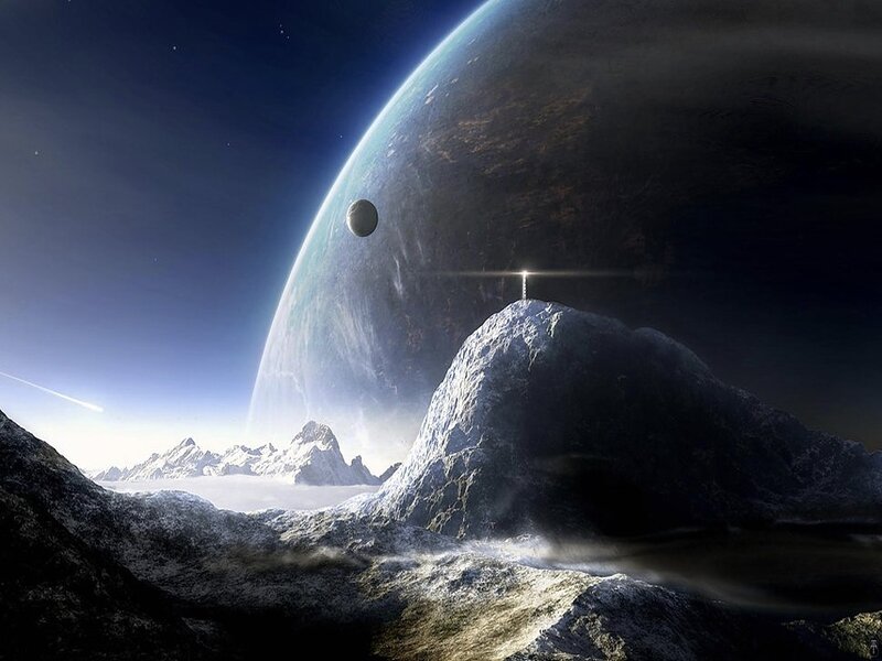 Mountain Peak with Planet — Blue, Dramatic