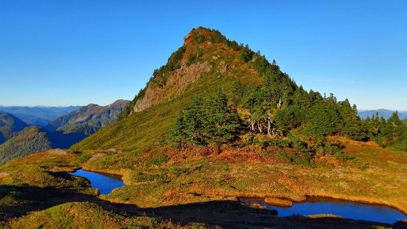 Mountain Peak with Pond — Blue