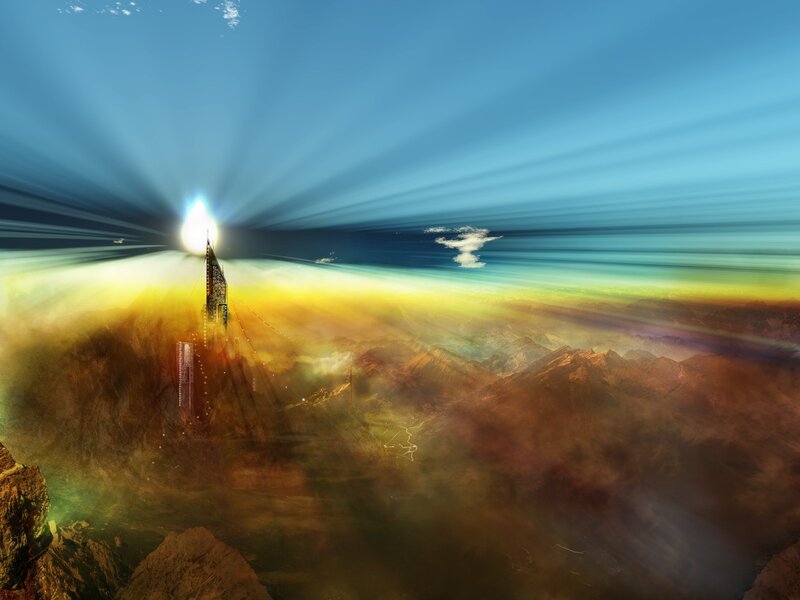 Mountain peak with radiant light