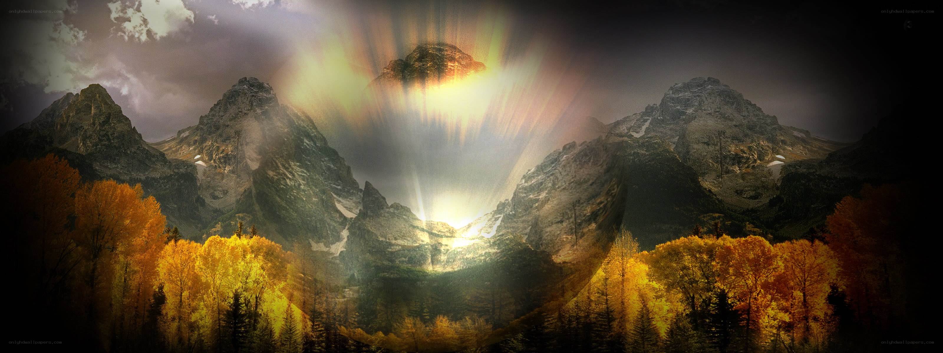 Mountain peak with radiant light