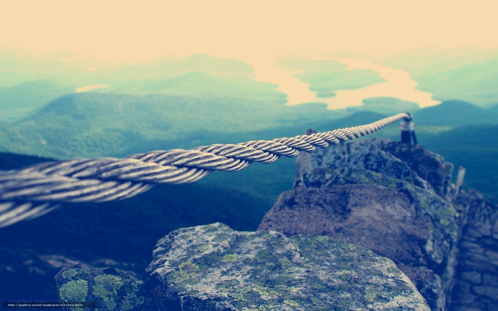 Mountain peak with safety rope