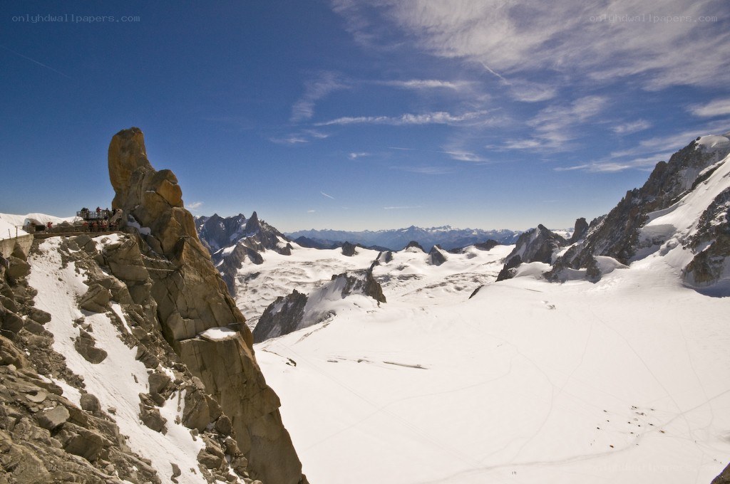 Mountain peak with snow and sky