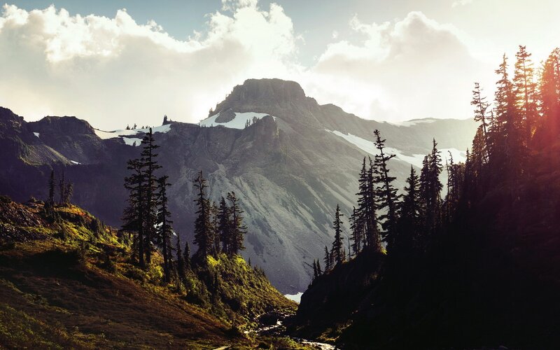 Mountain Peak with Snow — Green, Serene, Afternoon