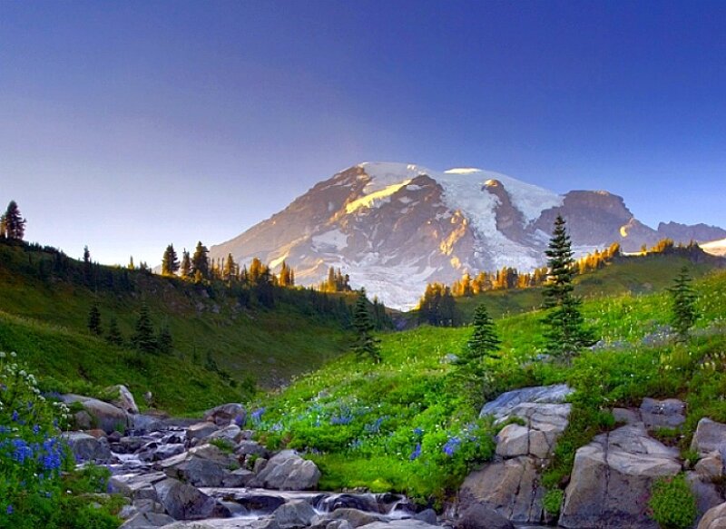 Mountain peak with stream