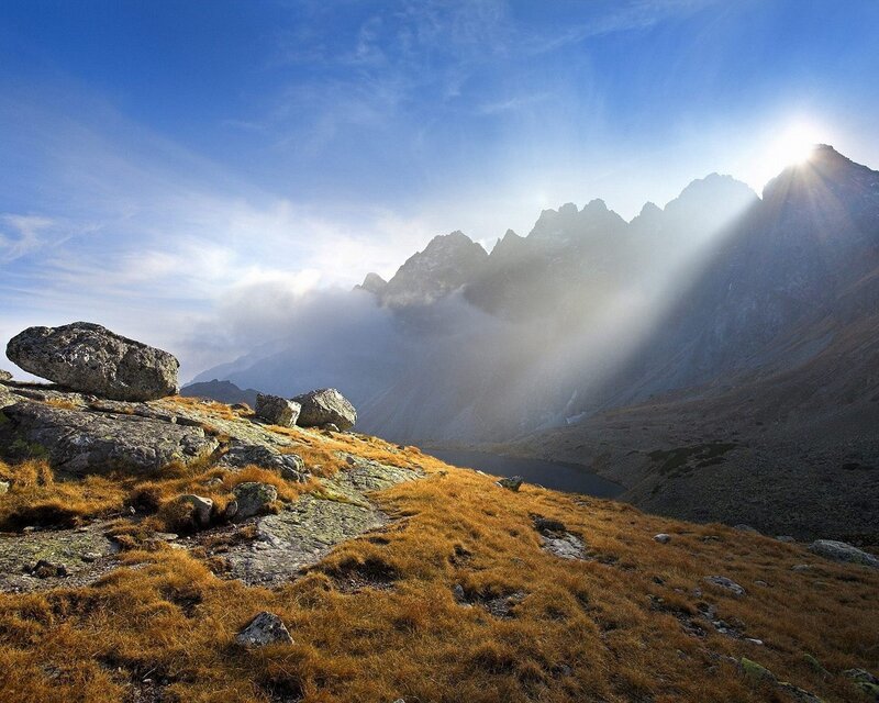 Mountain Peak with Sun Rays