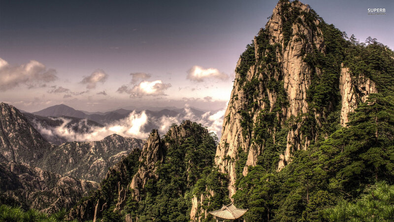 Mountain Peak with Temple — Green