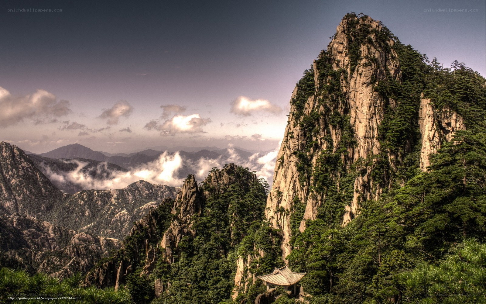 Mountain peak with temple