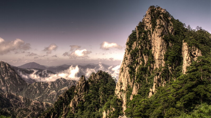 Mountain Peak with Trees — Green, Dramatic
