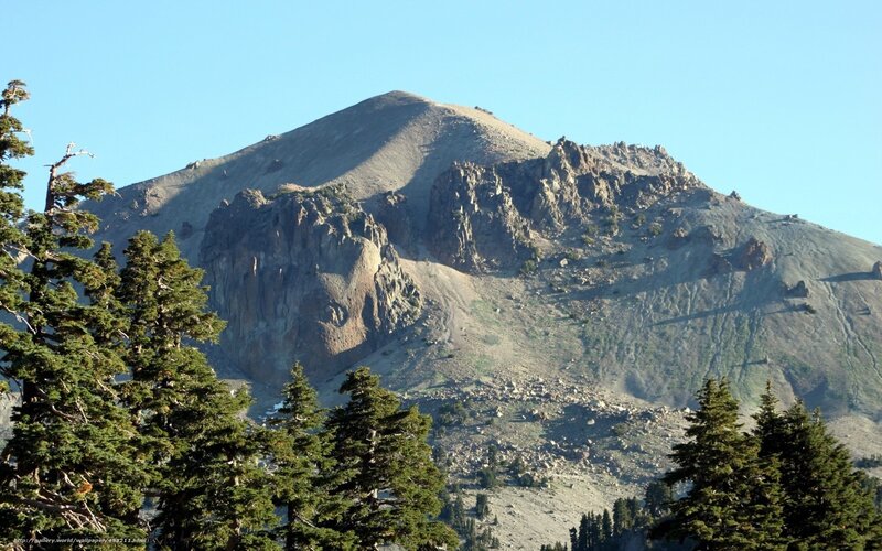 Mountain Peak with Trees — Green, Serene, Afternoon, Photograph, Rocky Slope