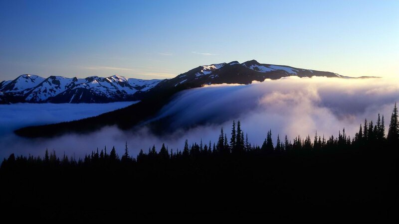 Mountain peaks above a sea of clouds