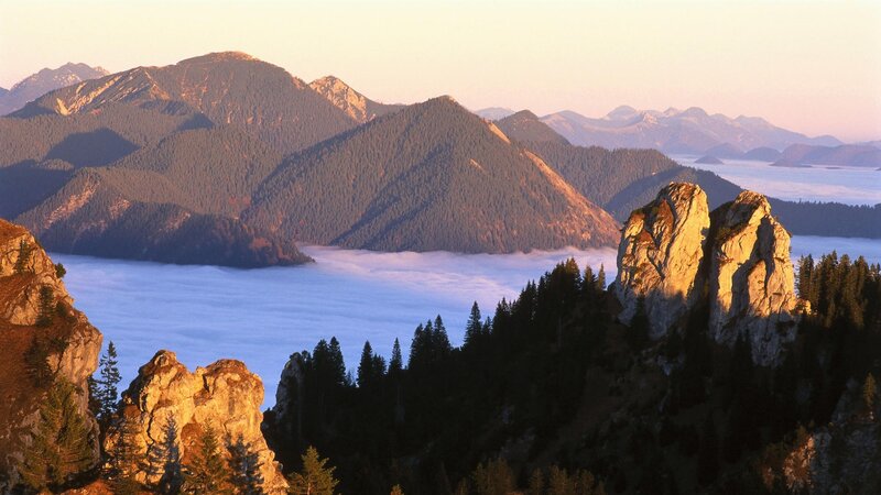 Mountain peaks above a sea of clouds